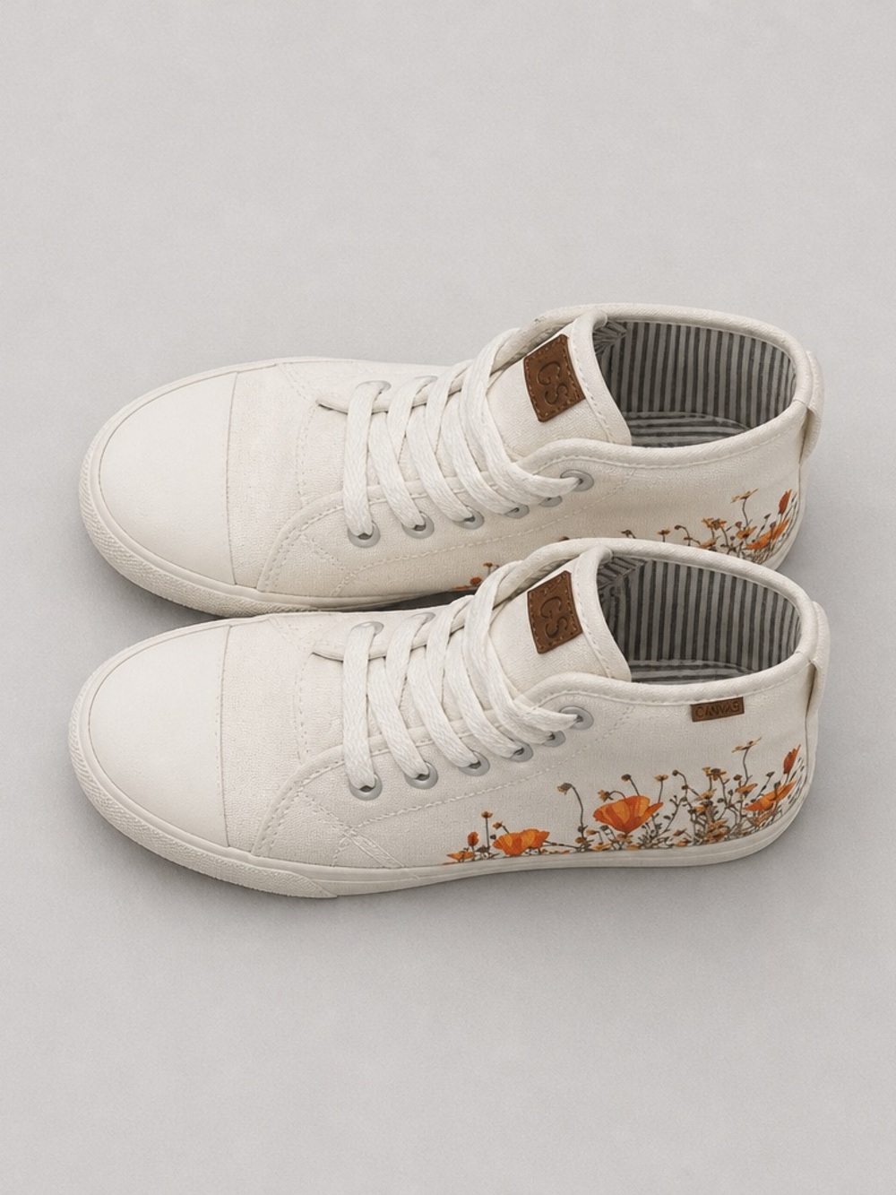 BANGS| Canvas High-Top Kids Sneakers with Orange Floral Detail 🌼🌻🌻🪻🪻🥀🌻